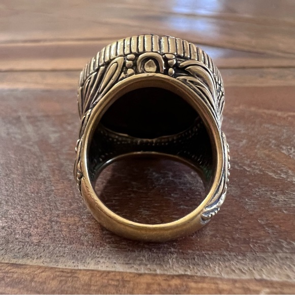 Studio Barse Carved Flower Ring in Antique Gold and Brown - Picture 4 of 11